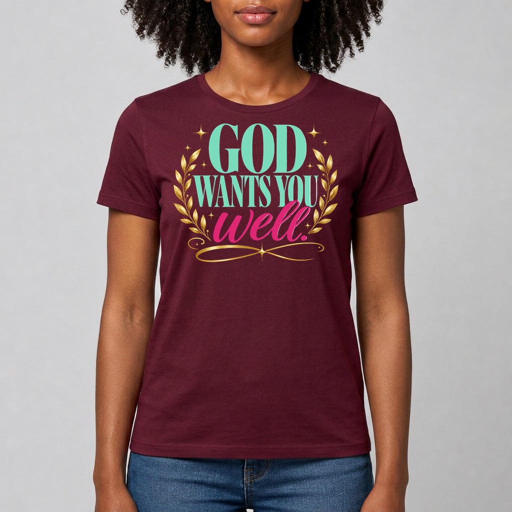 Maroon · Short sleeve tee printed with the quote "God wants you well."